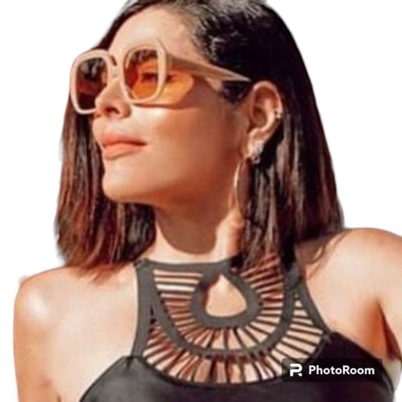 Sunglasses Light Brown Tan Oversized Round Square Rectangle Full Rim - Picture 15 of 15